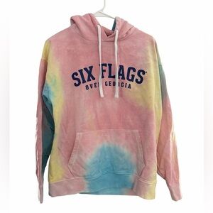 Six Flags Over Georgia Women’s Tie-Dye Hoodie Sweatshirt Size Small - PTP 21.5”
